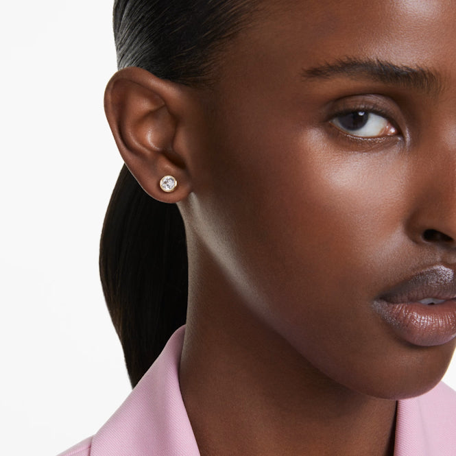 Imber Stud Earrings with Round-Cut White Crystal in Gold
