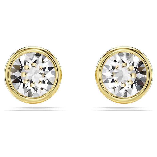 Imber Stud Earrings with Round-Cut White Crystal in Gold