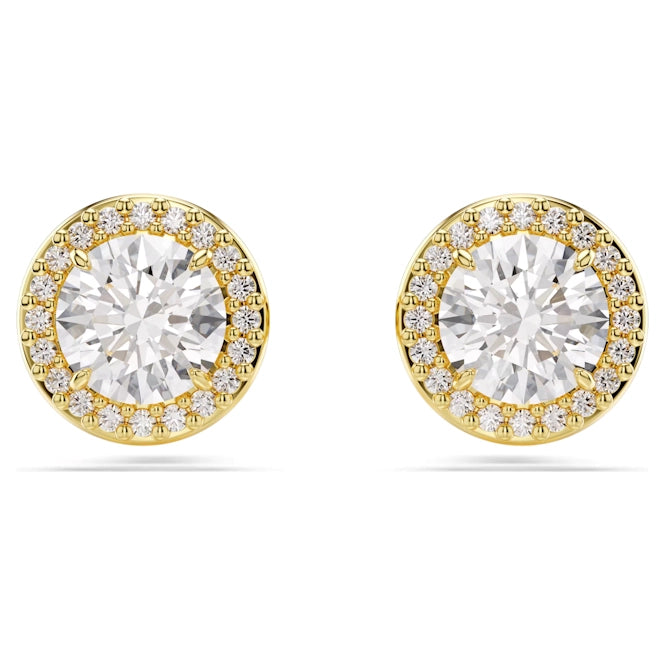 Una Angelic Stud Earrings with Round-Cut White Crystal in Gold
