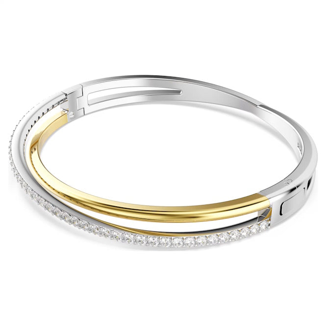 Hyperbola Bangle with Round-Cut White Crystal in Mixed Metal Finish, Size M