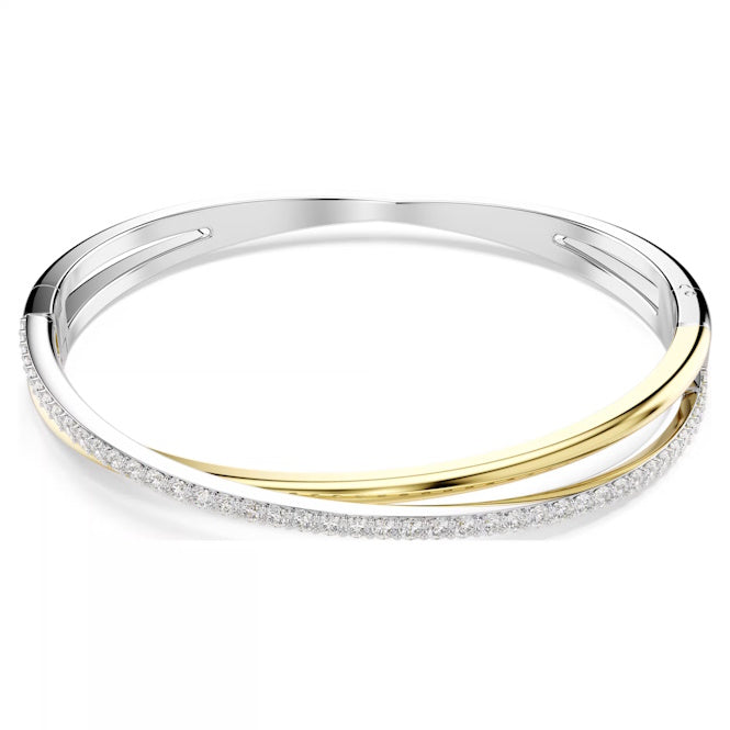 Hyperbola Bangle with Round-Cut White Crystal in Mixed Metal Finish, Size M