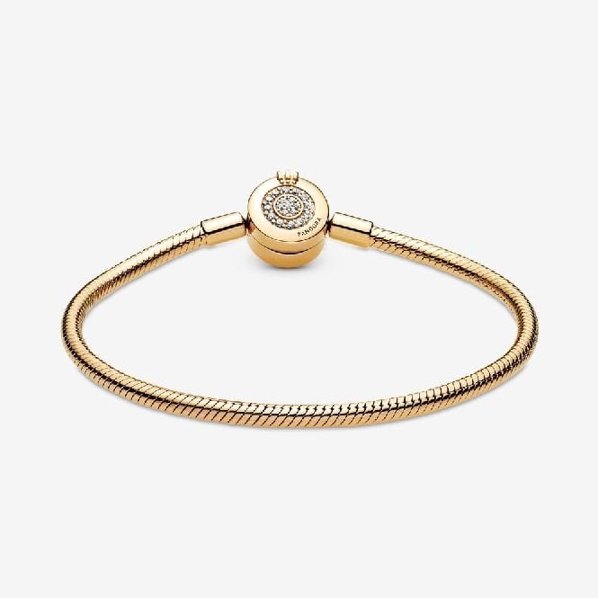 Moments Gold Sparkling Crown O Snake Chain Bracelet, 17cm