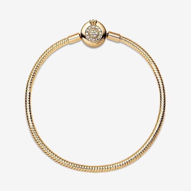 Moments Gold Sparkling Crown O Snake Chain Bracelet, 17cm