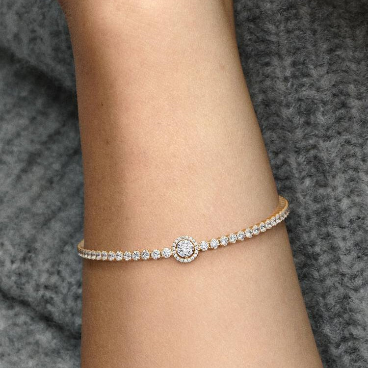 Pandora Sparkling Gold Halo Tennis Bracelet, 18cm