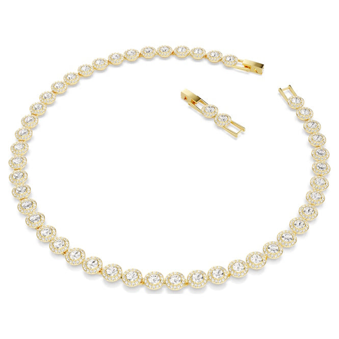 Una Angelic Tennis Necklace with Round-Cut White Crystal in Gold