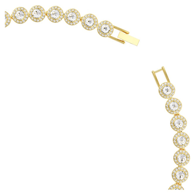 Una Angelic Tennis Necklace with Round-Cut White Crystal in Gold