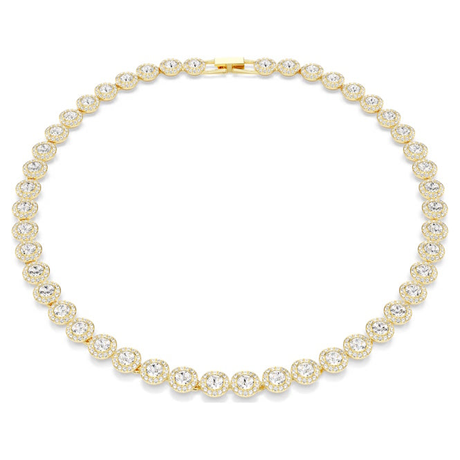 Una Angelic Tennis Necklace with Round-Cut White Crystal in Gold