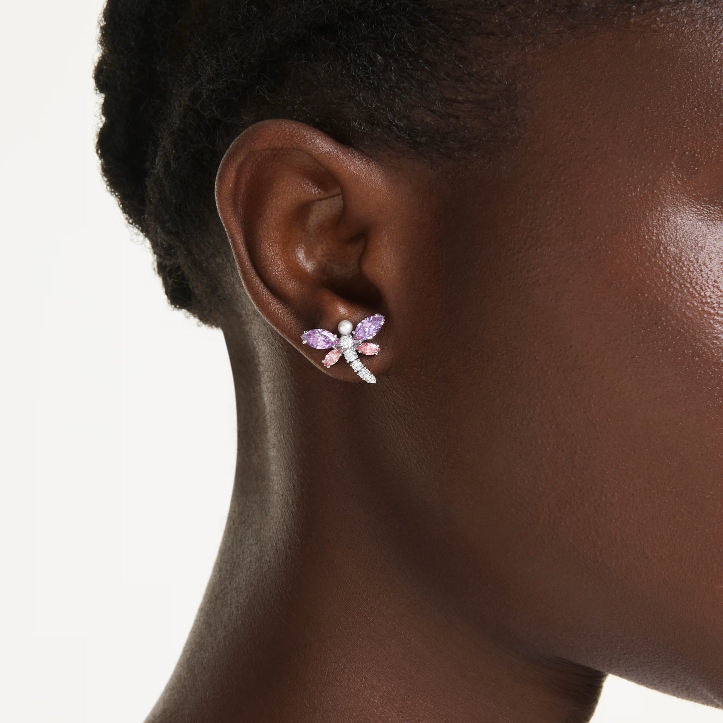 Ariana Grande x Swarovski Dragonfly Stud Earrings with Multicoloured Mixed-Cuts in Rhodium Silver