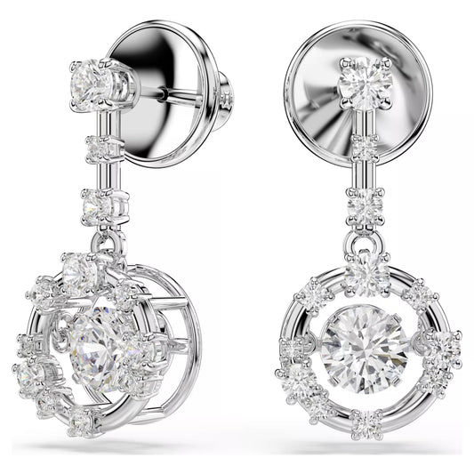 Constella Dancing Drop Earrings with Round-Cut White Crystal in Rhodium Silver