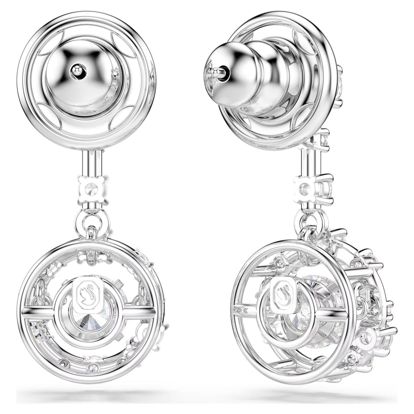 Constella Dancing Drop Earrings with Round-Cut White Crystal in Rhodium Silver