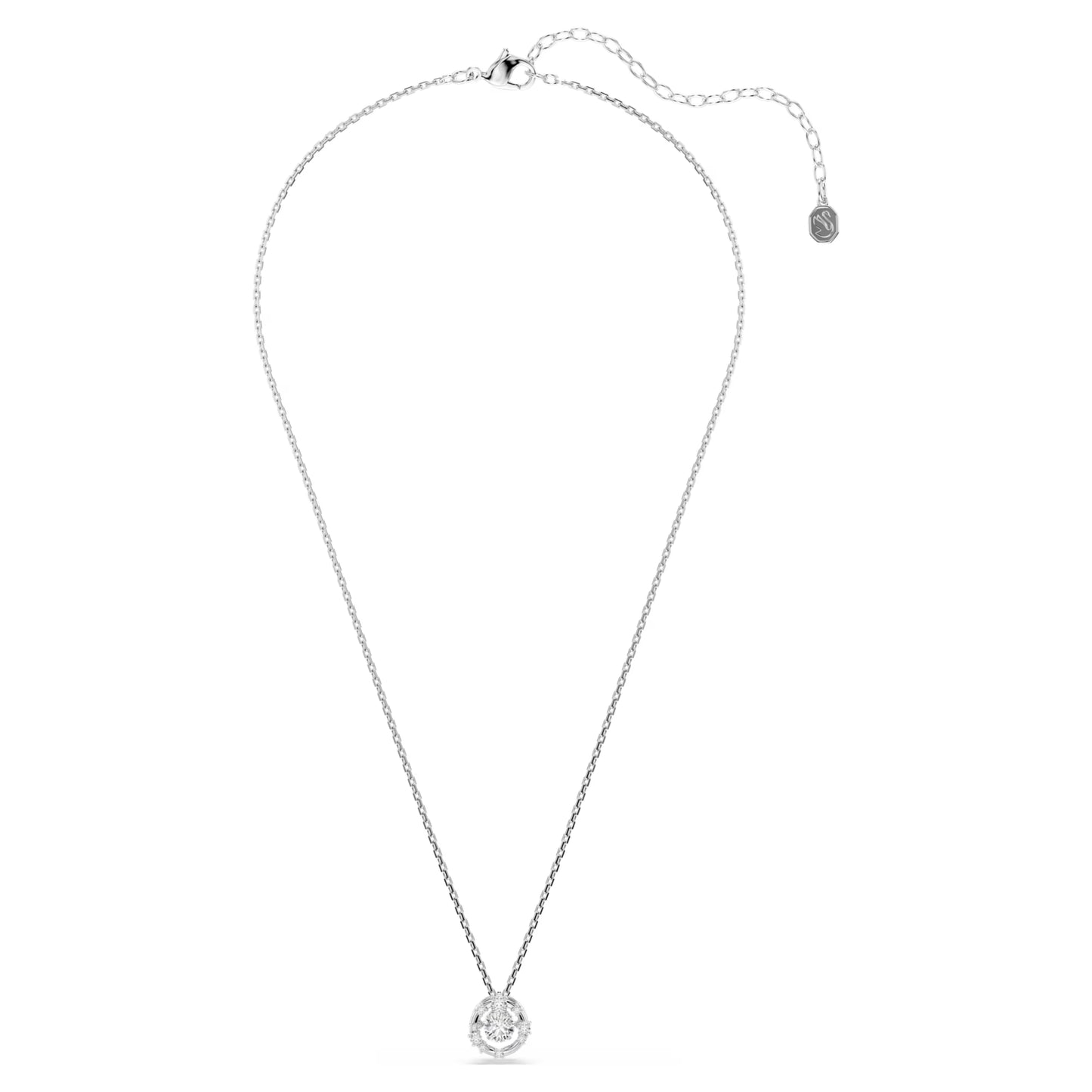 Constella Dancing Pendant Necklace with Round-Cut White Crystal in Rhodium Silver