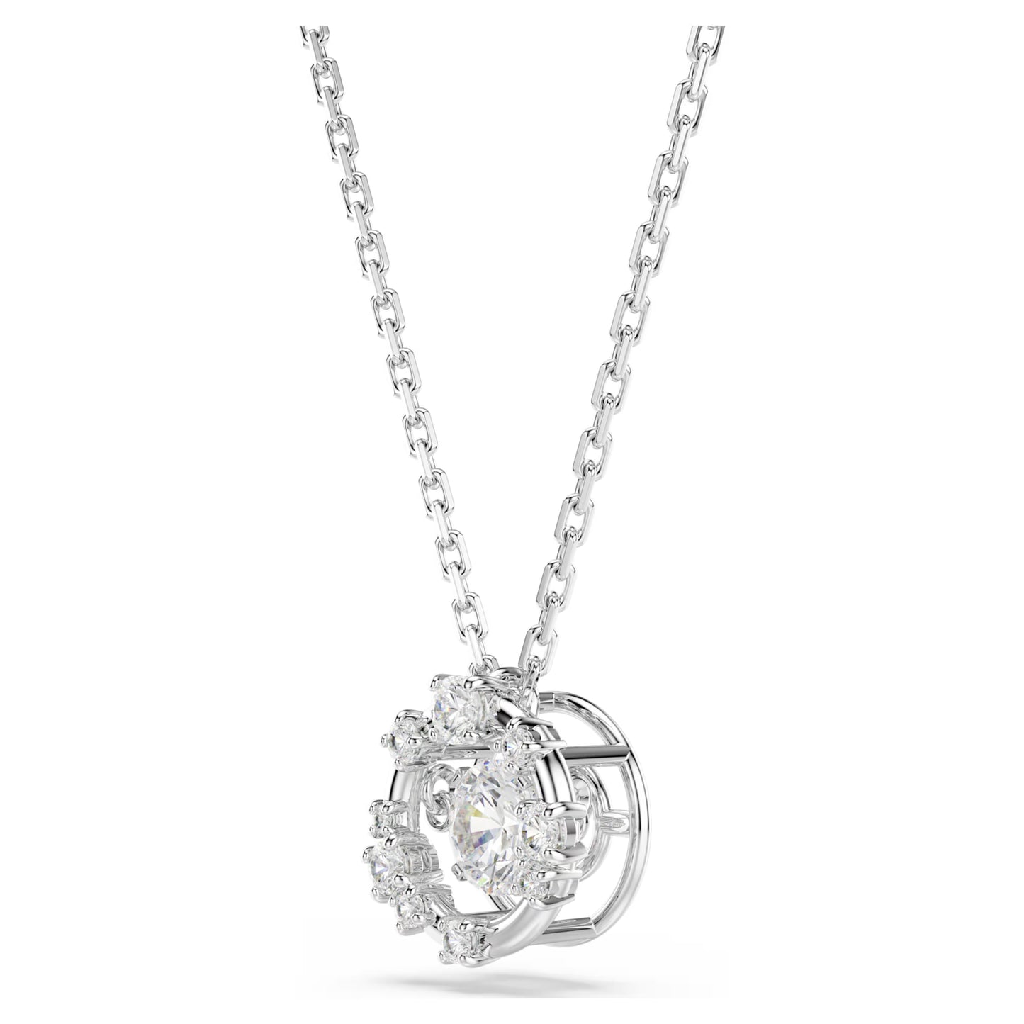 Constella Dancing Pendant Necklace with Round-Cut White Crystal in Rhodium Silver