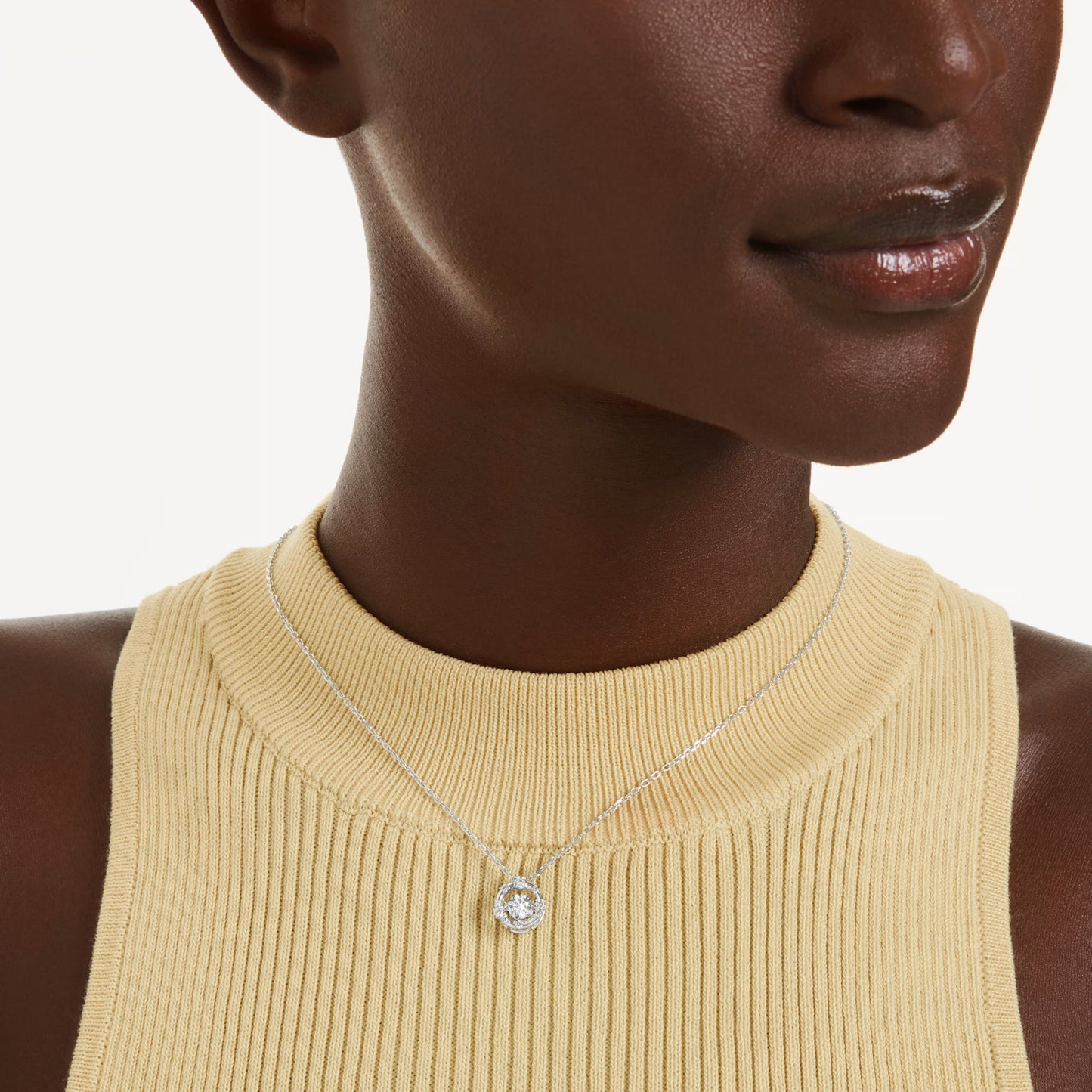 Constella Dancing Pendant Necklace with Round-Cut White Crystal in Rhodium Silver