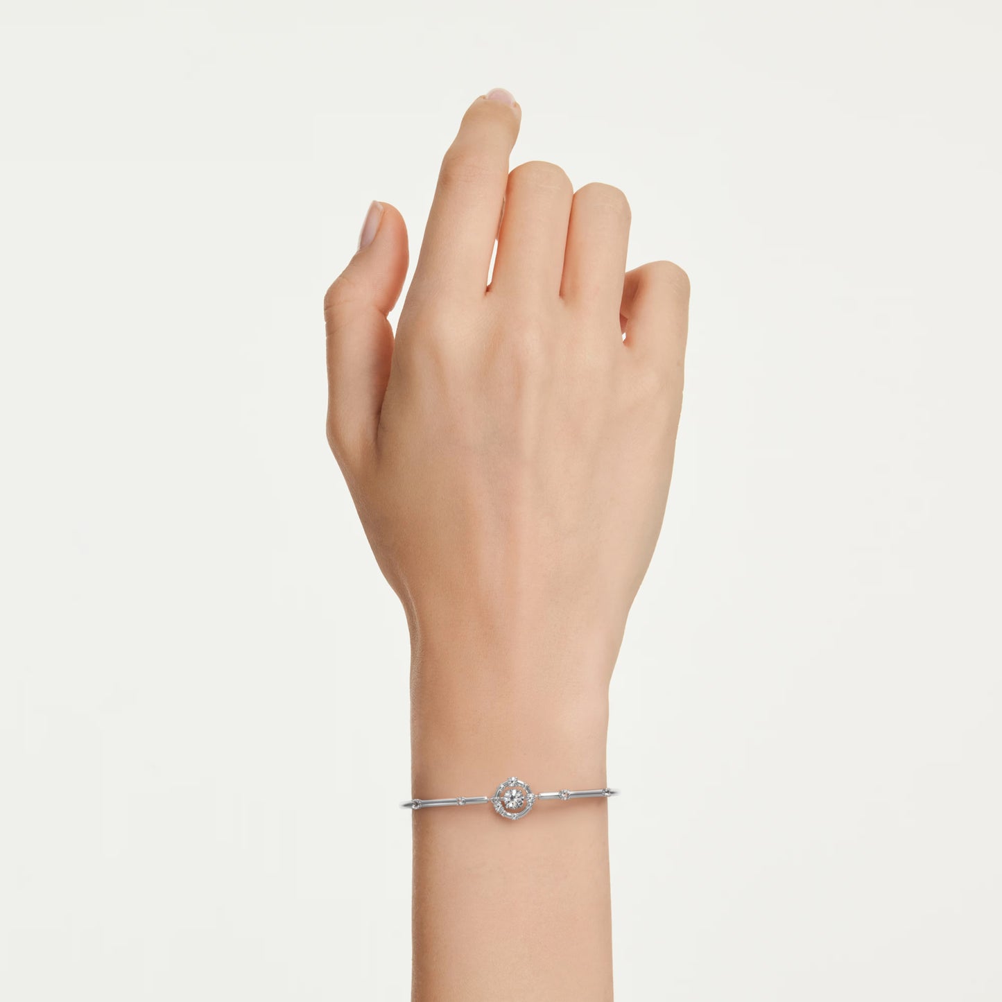 Constella Dancing Stone Bangle with Round-Cut White Crystal in Rhodium Silver