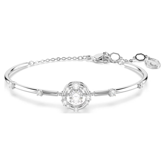 Constella Dancing Stone Bangle with Round-Cut White Crystal in Rhodium Silver