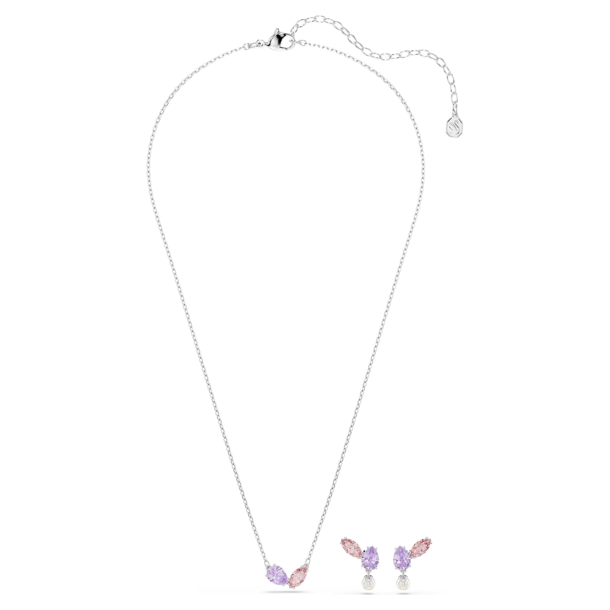 Swarovski Ariana Grande x Swarovski Necklace & Earrings Set with Multicoloured Mixed-Cuts & Pearl in Rhodium Silver