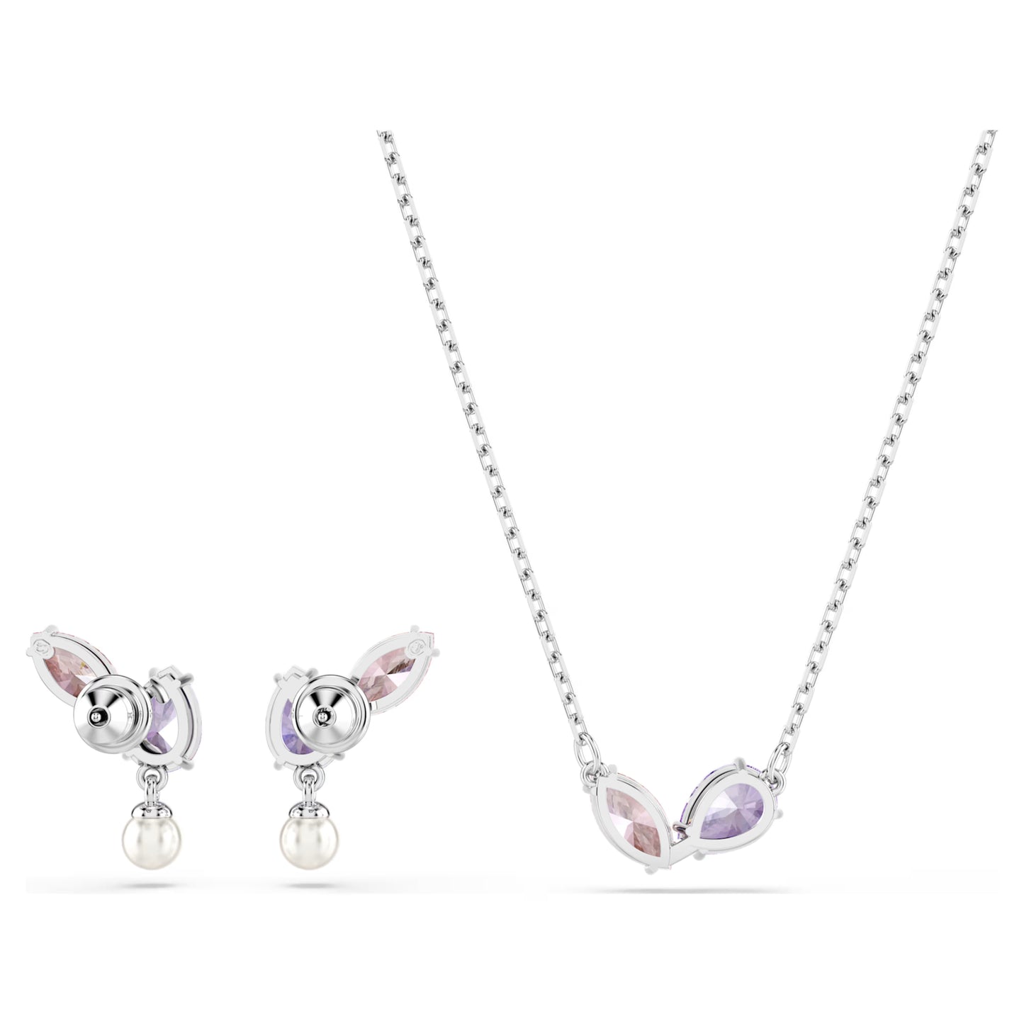 Ariana Grande x Swarovski Necklace & Earrings Set with Multicoloured Mixed-Cuts & Pearl in Rhodium Silver