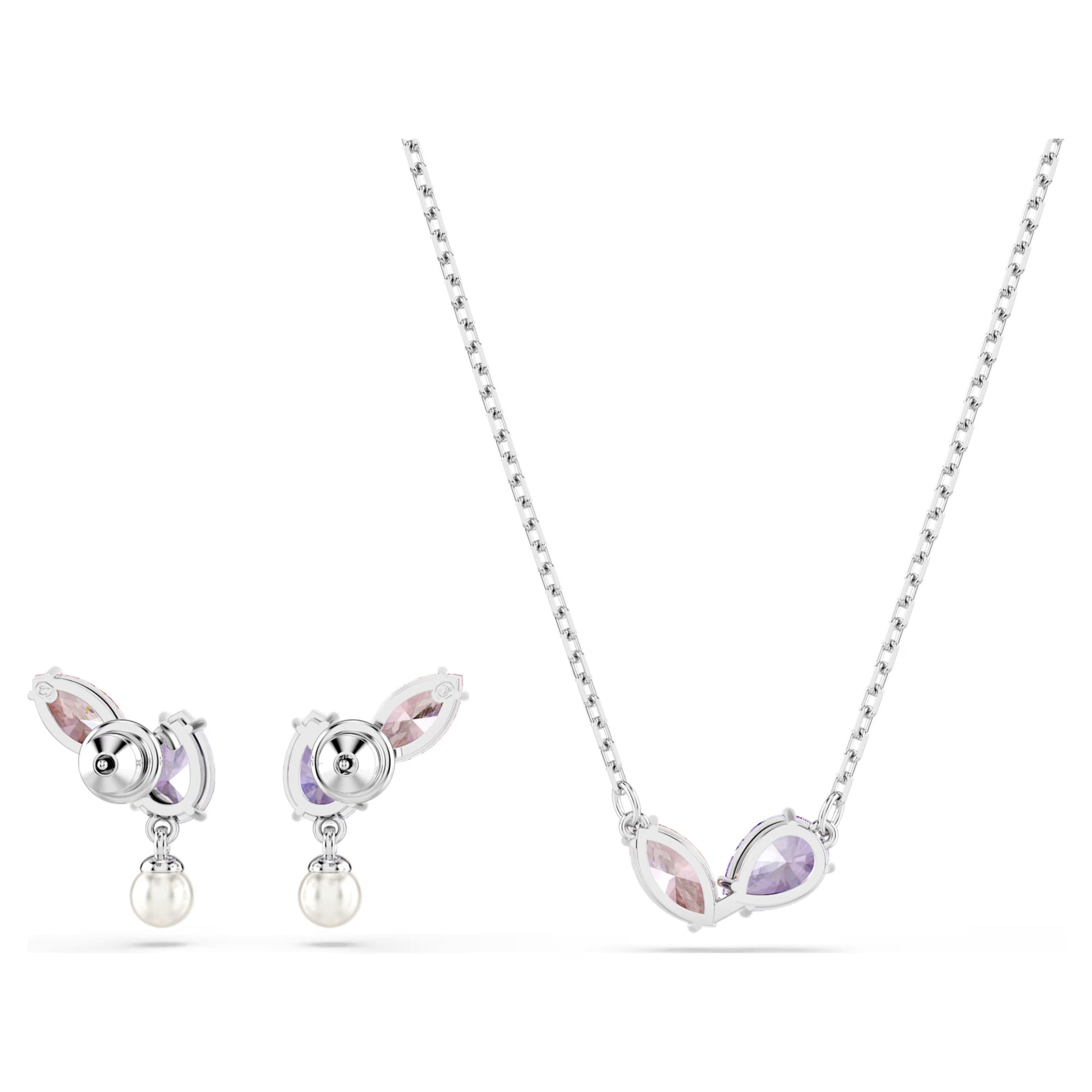 Swarovski Ariana Grande x Swarovski Necklace & Earrings Set with Multicoloured Mixed-Cuts & Pearl in Rhodium Silver
