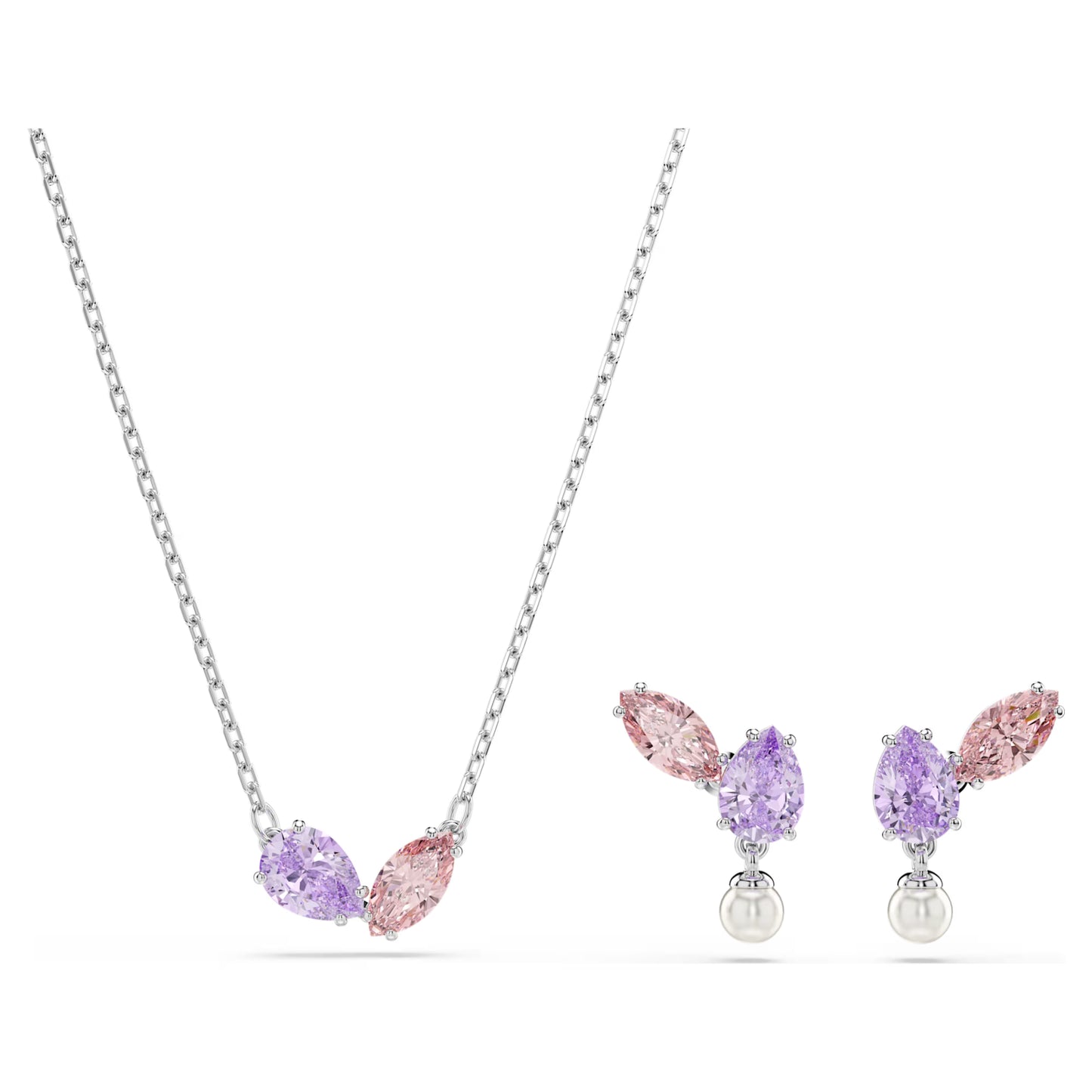 Swarovski Ariana Grande x Swarovski Necklace & Earrings Set with Multicoloured Mixed-Cuts & Pearl in Rhodium Silver