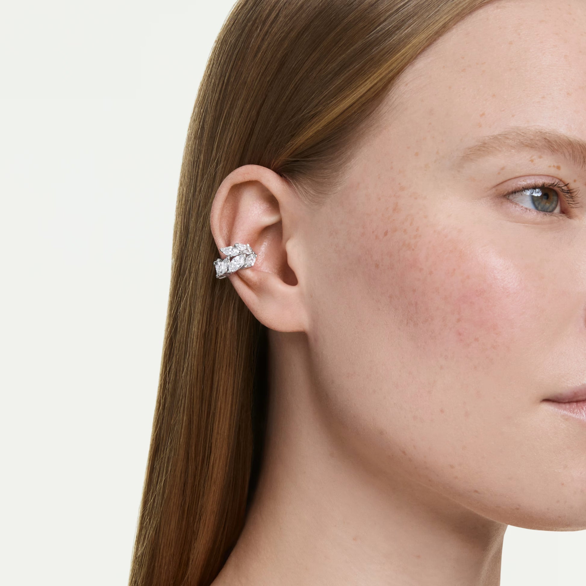 Swarovski Mesmera Ear Cuff Earrings with Marquise-Cut White Crystal in Rhodium Silver