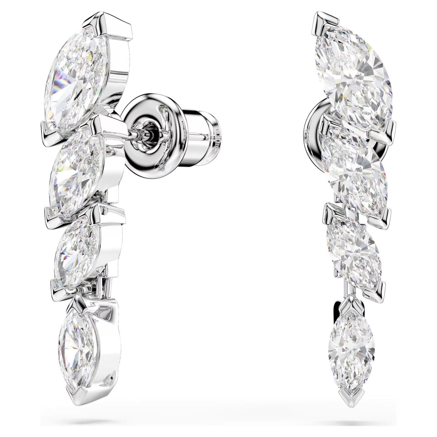 Mesmera Earrings with Marquise-Cut White Crystal in Rhodium Silver
