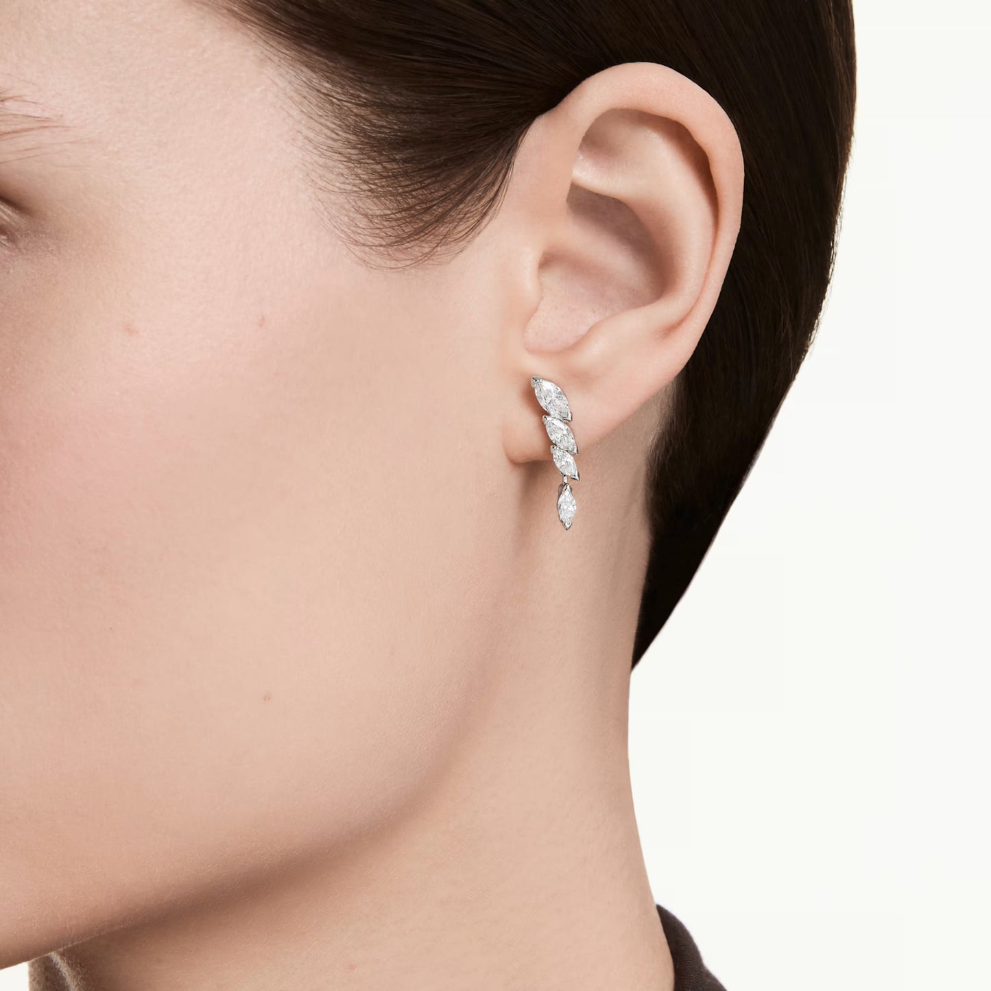 Mesmera Earrings with Marquise-Cut White Crystal in Rhodium Silver