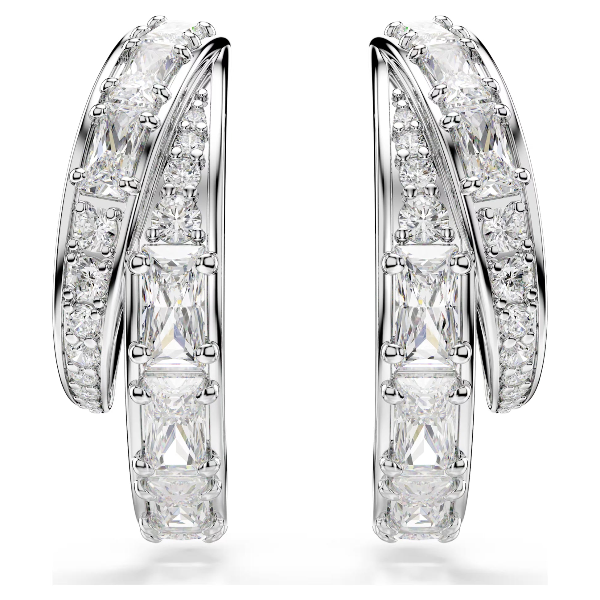 Swarovski Vienna Hoop Earrings with Mixed-Cut White Crystal in Rhodium Silver