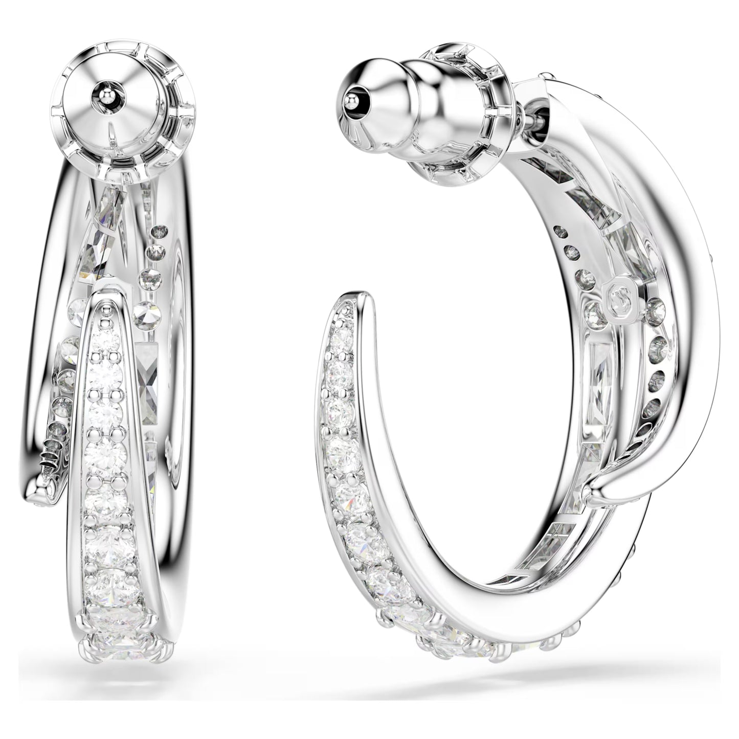 Vienna Hoop Earrings with Mixed-Cut White Crystal in Rhodium Silver