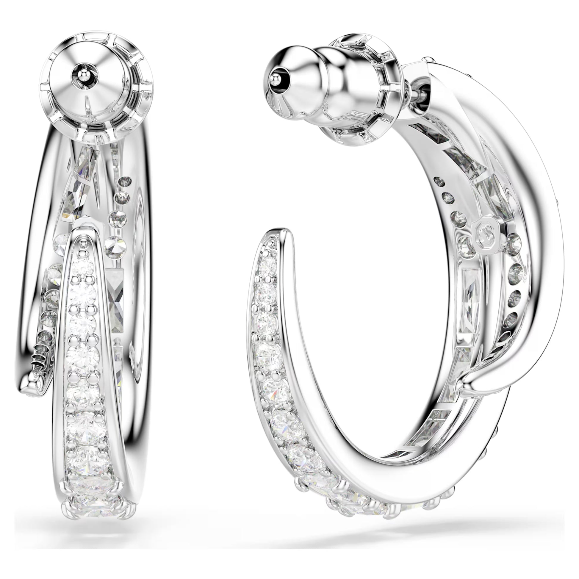 Swarovski Vienna Hoop Earrings with Mixed-Cut White Crystal in Rhodium Silver