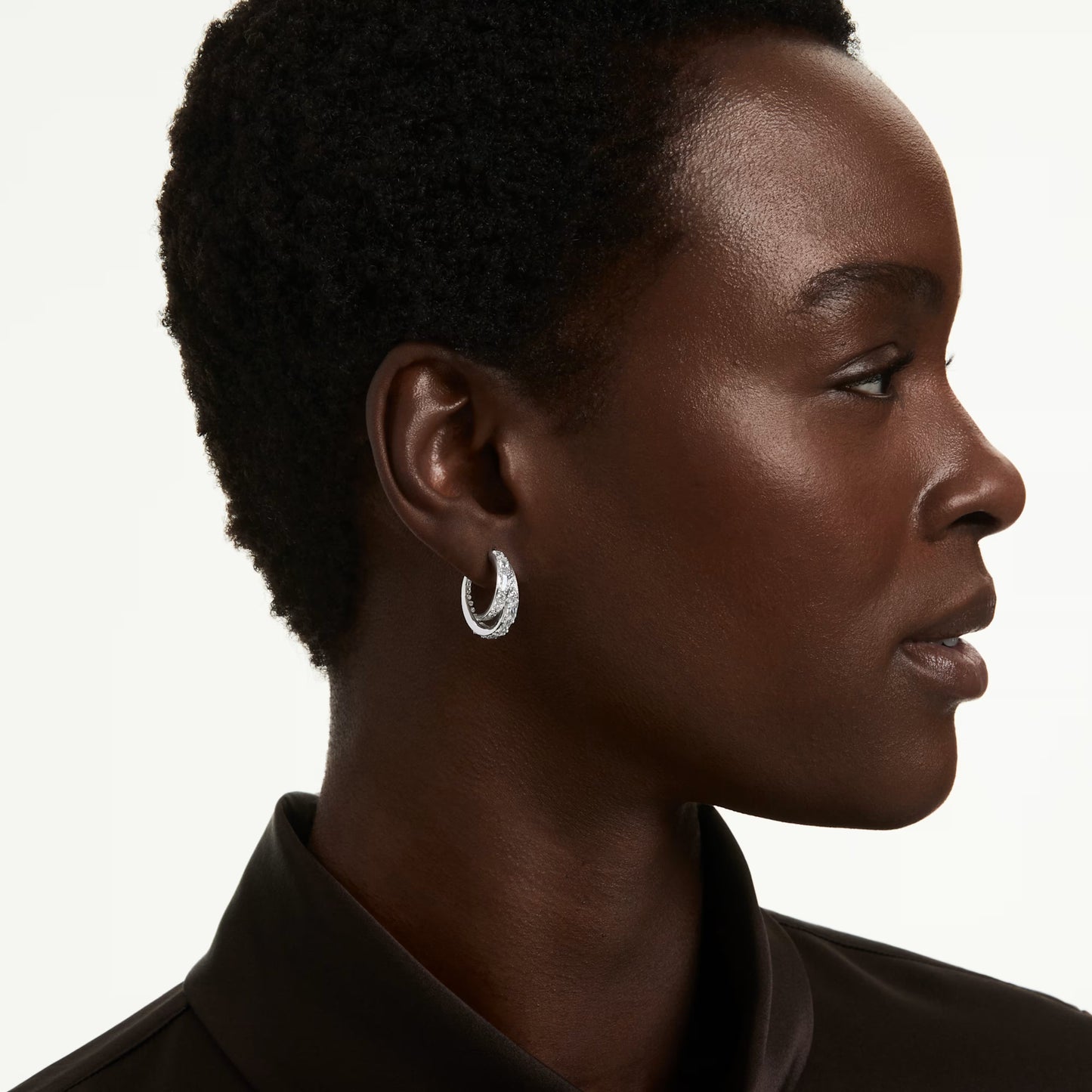 Vienna Hoop Earrings with Mixed-Cut White Crystal in Rhodium Silver