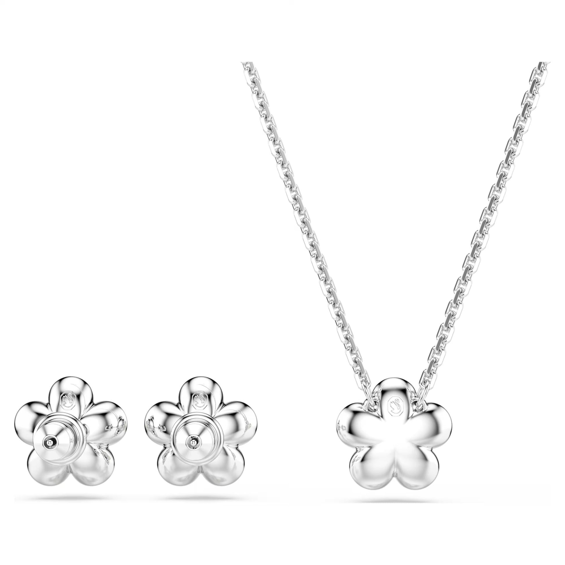 Swarovski Ariana Grande x Swarovski Flower Necklace & Earrings Set with Round-Cuts & Pearl in Rhodium Silver