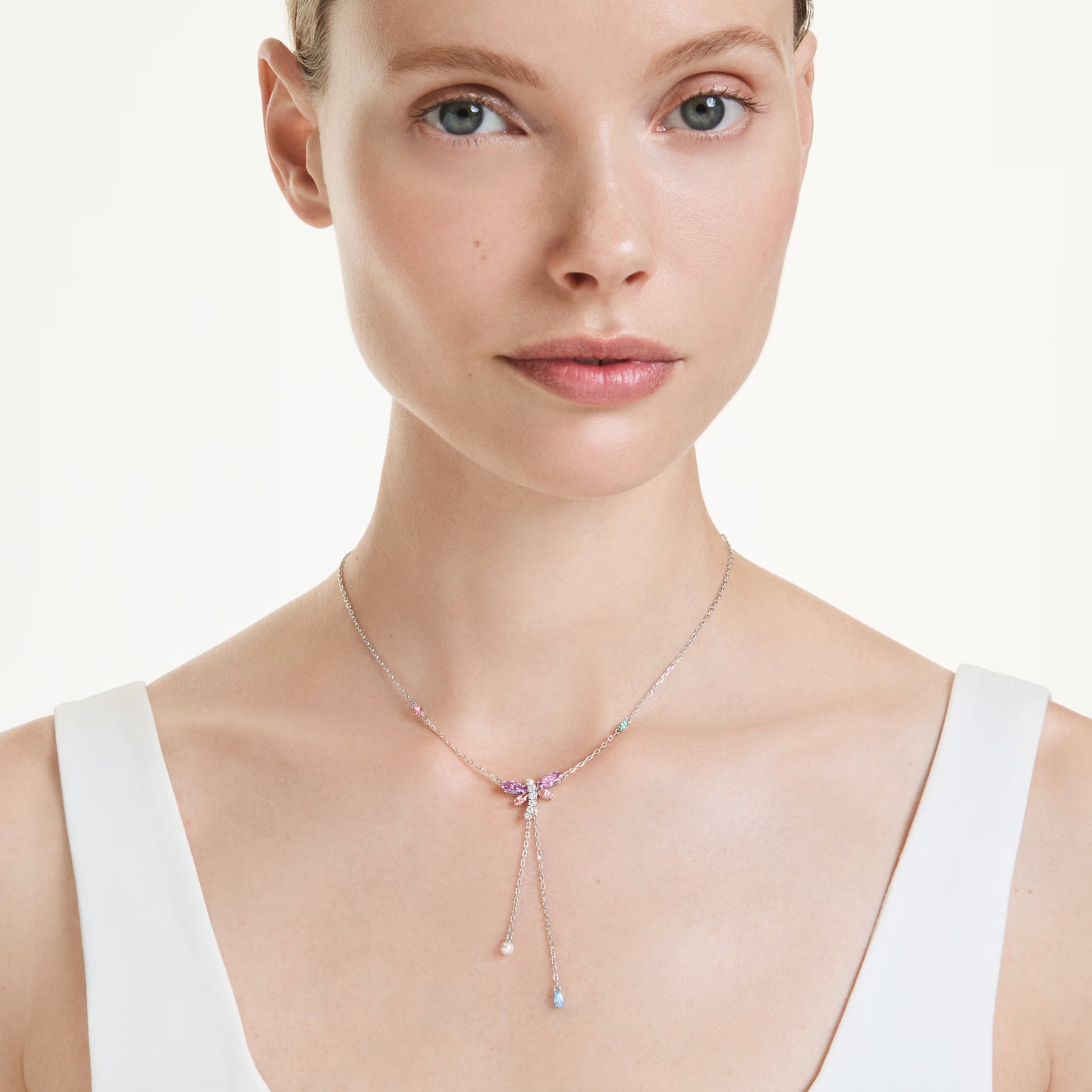 Swarovski Ariana Grande x Swarovski Dragonfly Y Necklace with Multi-coloured Mixed-Cuts in Rhodium Silver
