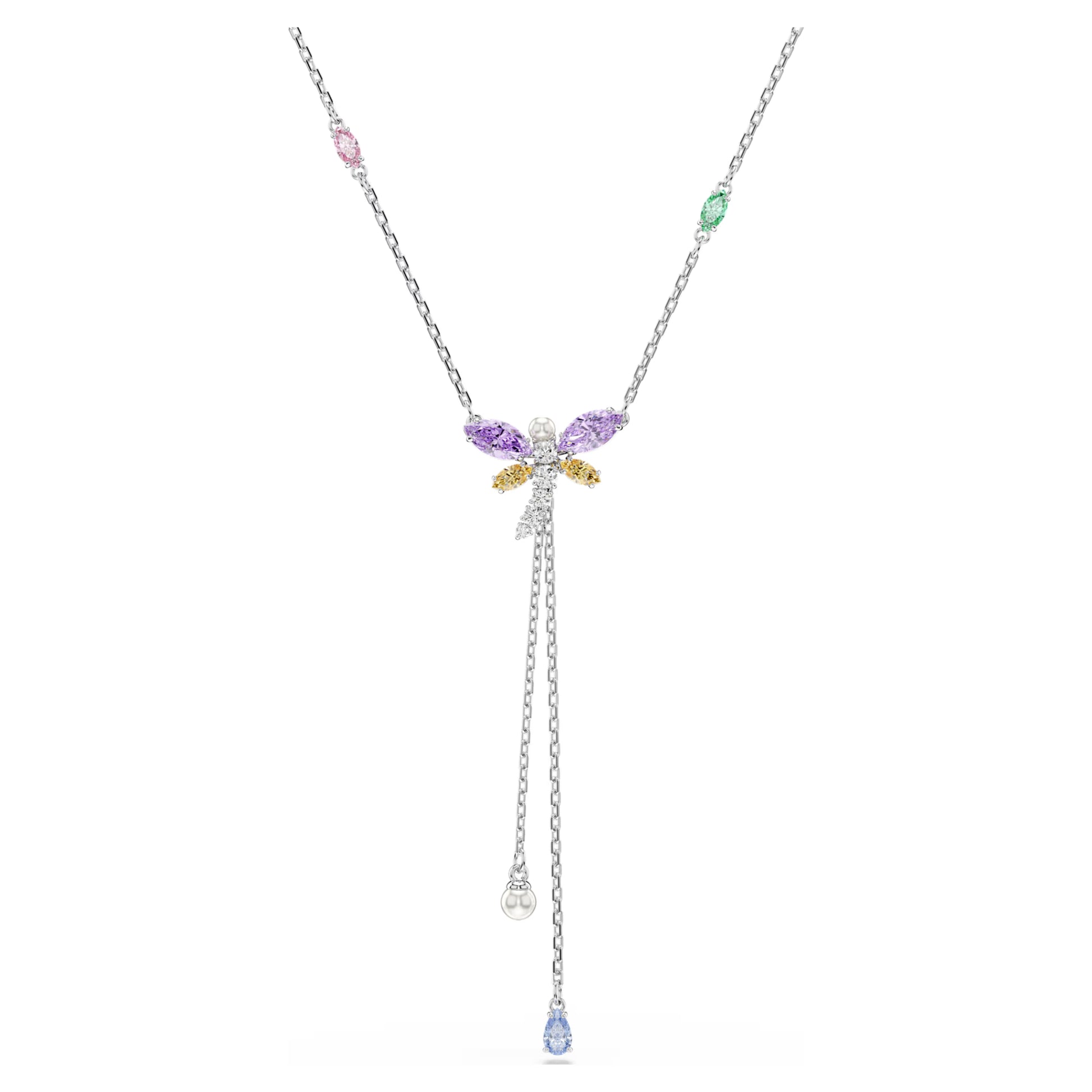 Swarovski Ariana Grande x Swarovski Dragonfly Y Necklace with Multi-coloured Mixed-Cuts in Rhodium Silver