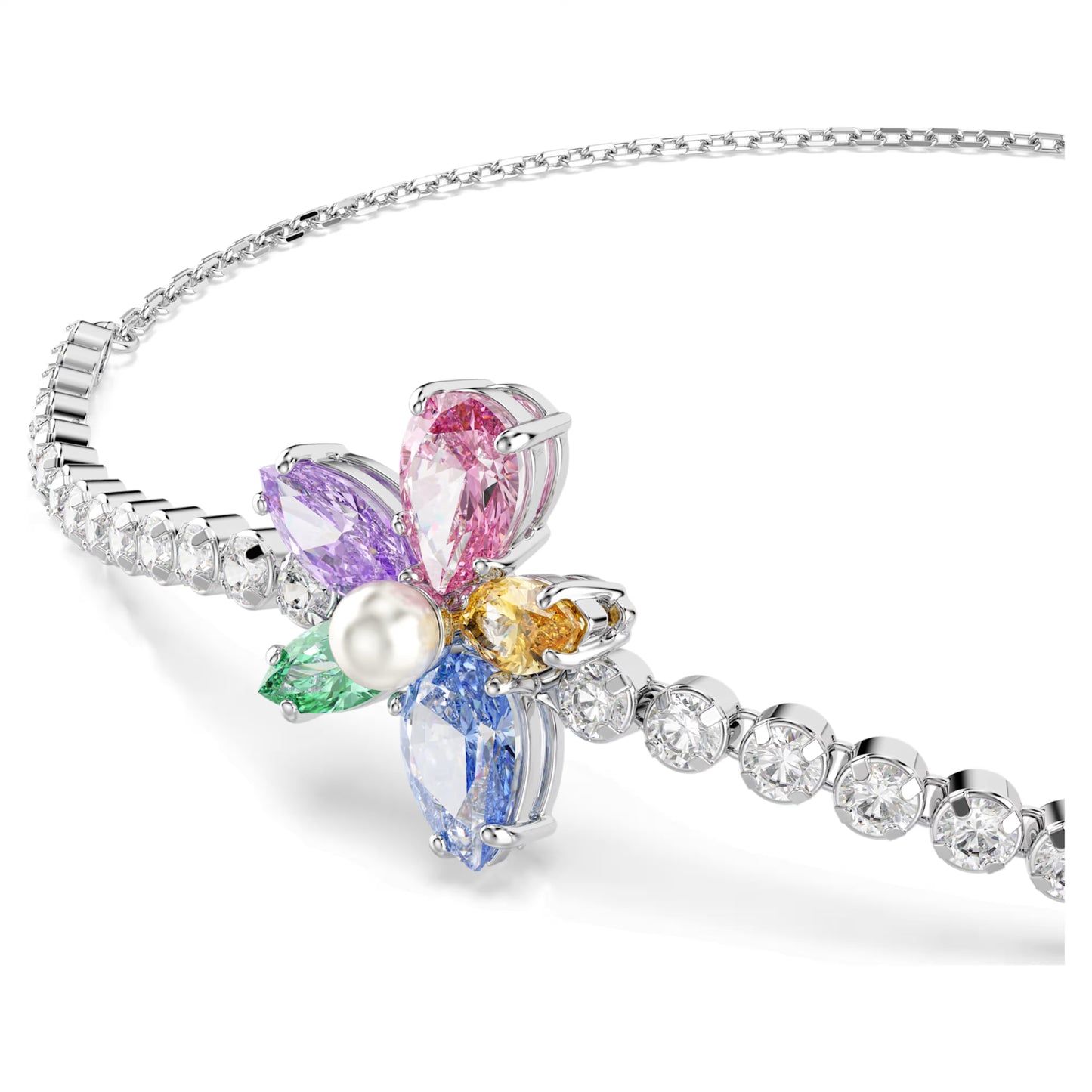 Ariana Grande x Swarovski Multicoloured Flower Bracelet with Mixed-Cuts & Pearl in Rhodium Silver