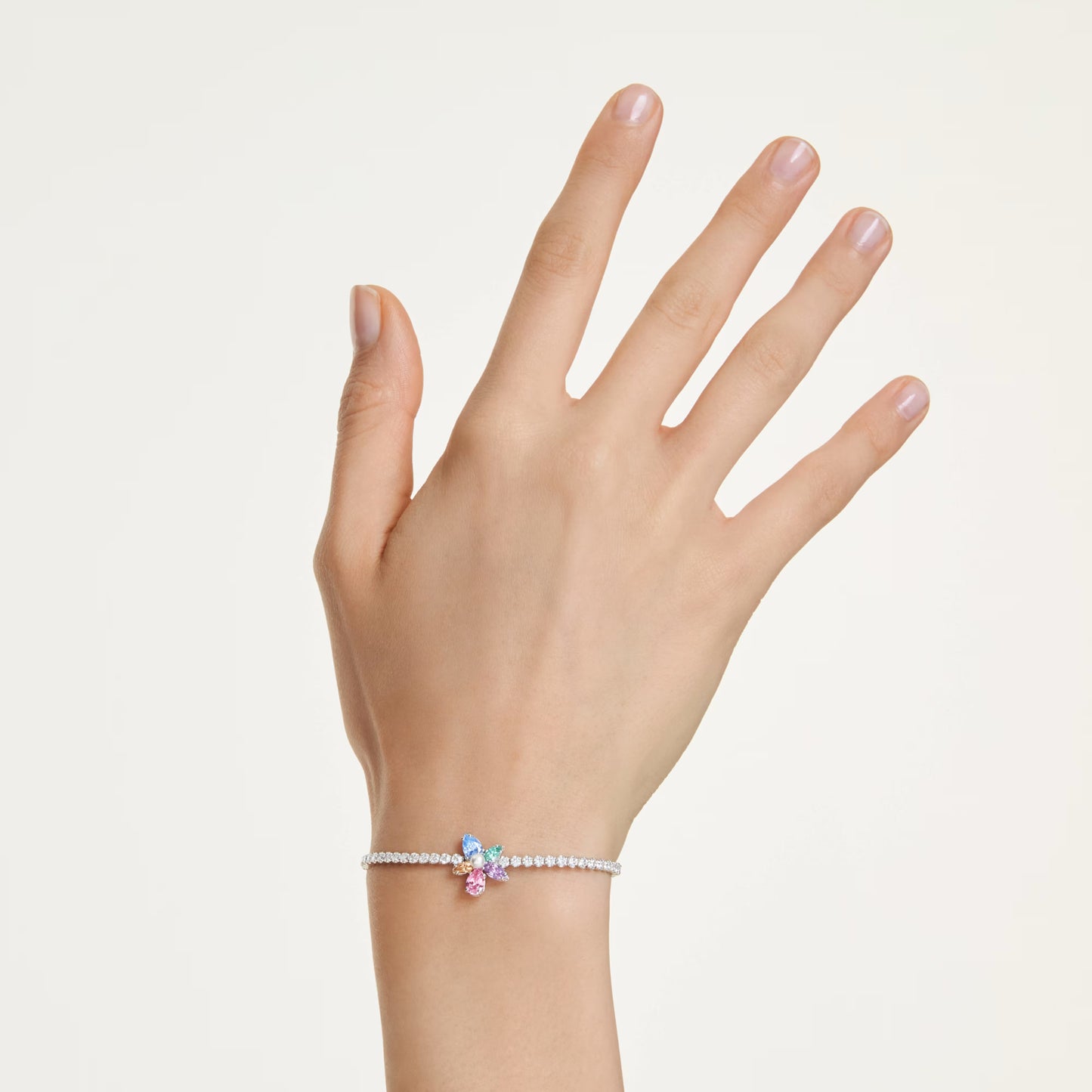 Ariana Grande x Swarovski Multicoloured Flower Bracelet with Mixed-Cuts & Pearl in Rhodium Silver
