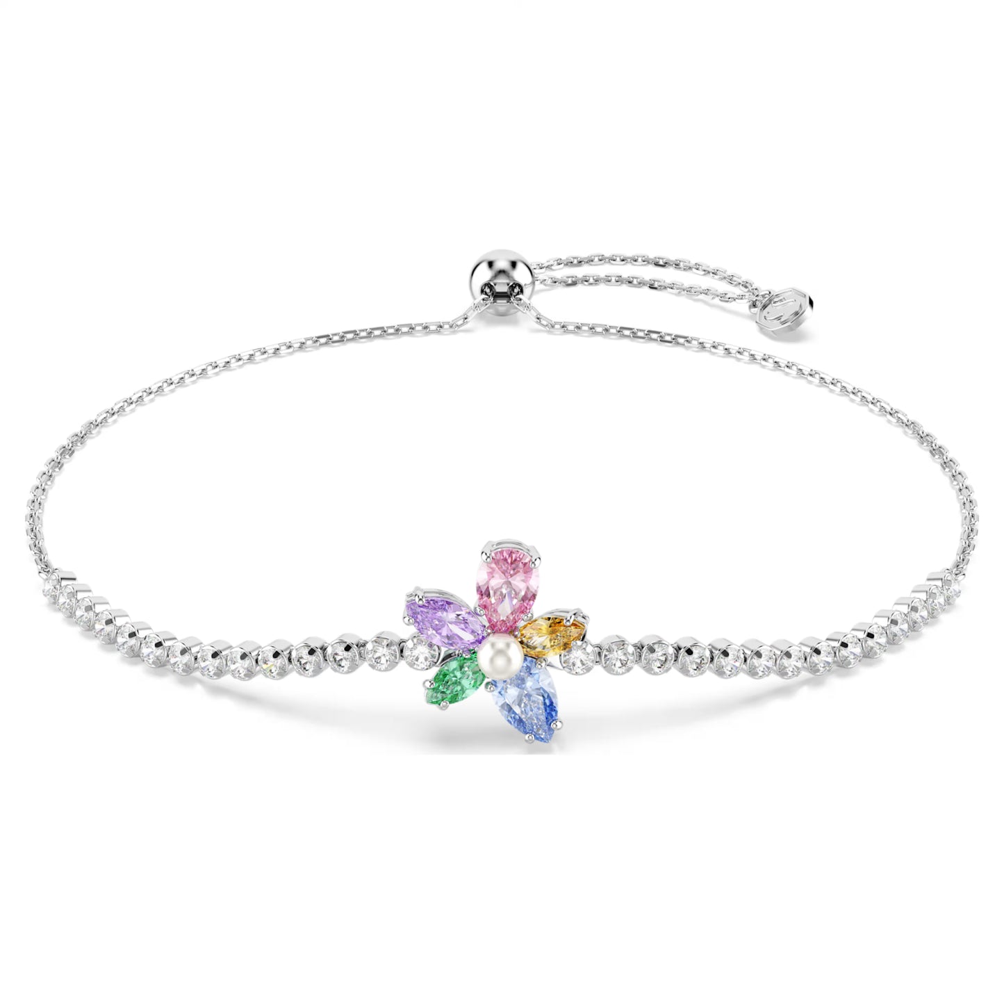 Ariana Grande x Swarovski Multicoloured Flower Bracelet with Mixed-Cuts & Pearl in Rhodium Silver
