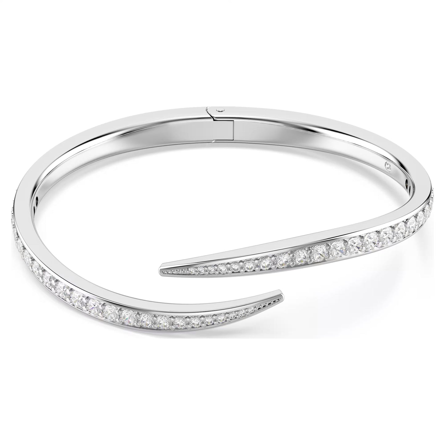 Vienna Swan Open Bangle with Round Cut White Crystal in Rhodium Silver