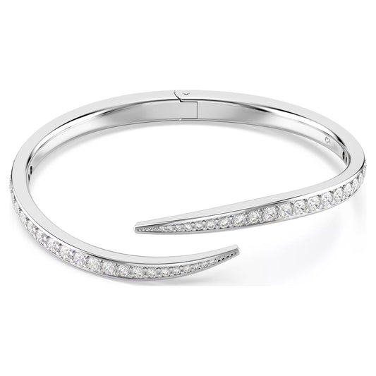 Vienna Swan Open Bangle with Round Cut White Crystal in Rhodium Silver