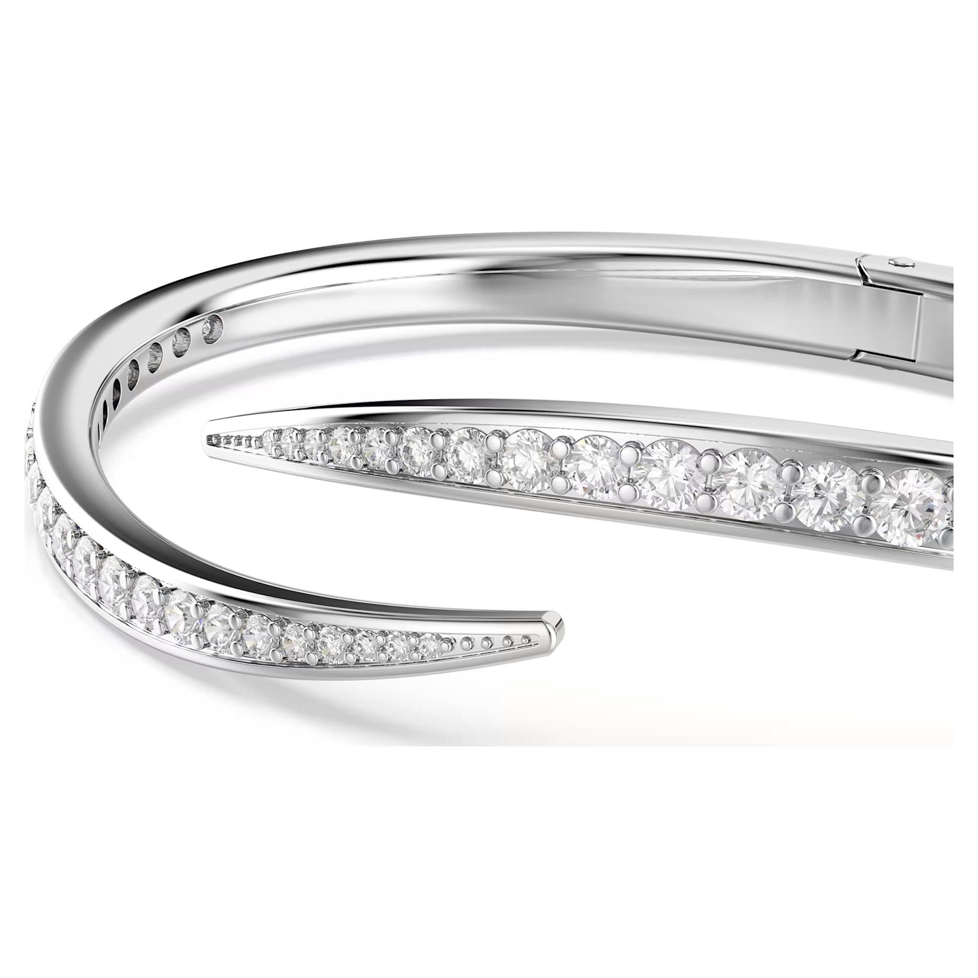 Swarovski Vienna Swan Open Bangle with Round Cut White Crystal in Rhodium Silver