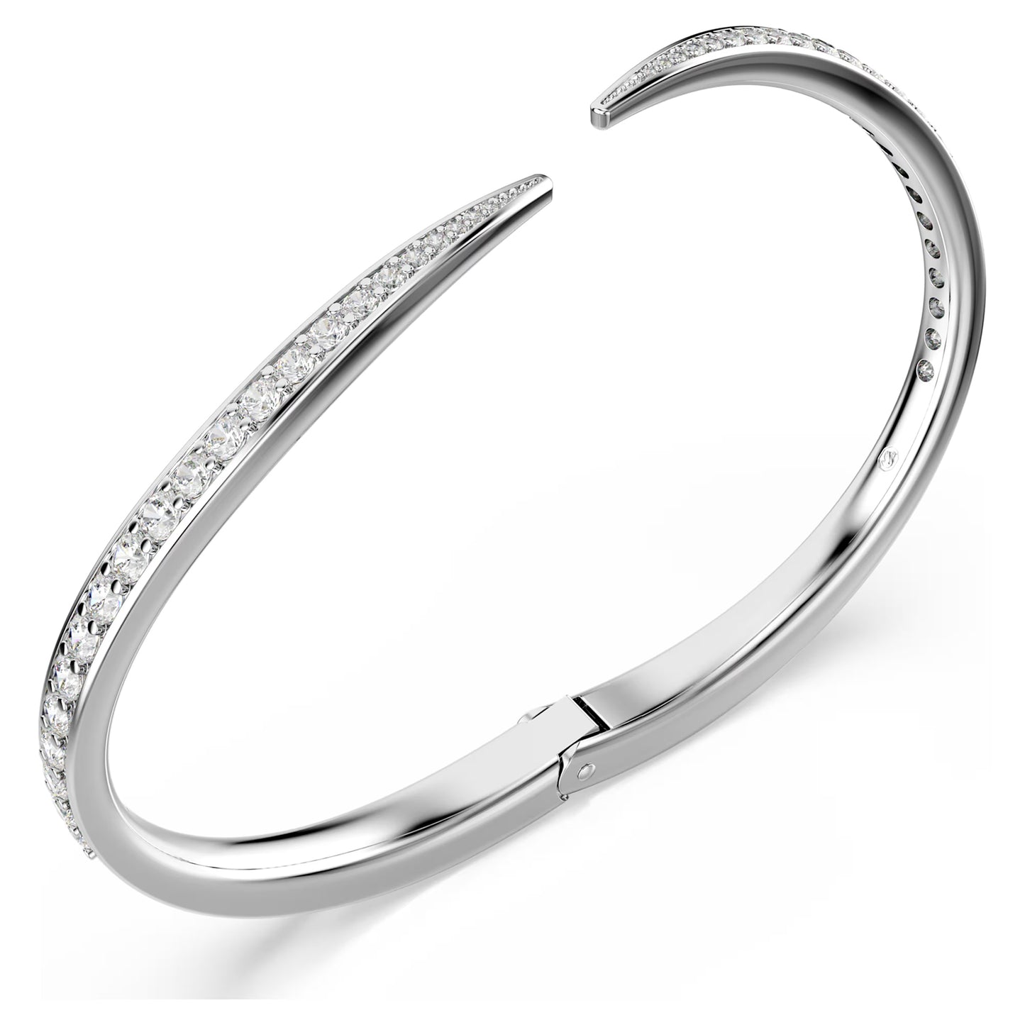 Vienna Swan Open Bangle with Round Cut White Crystal in Rhodium Silver