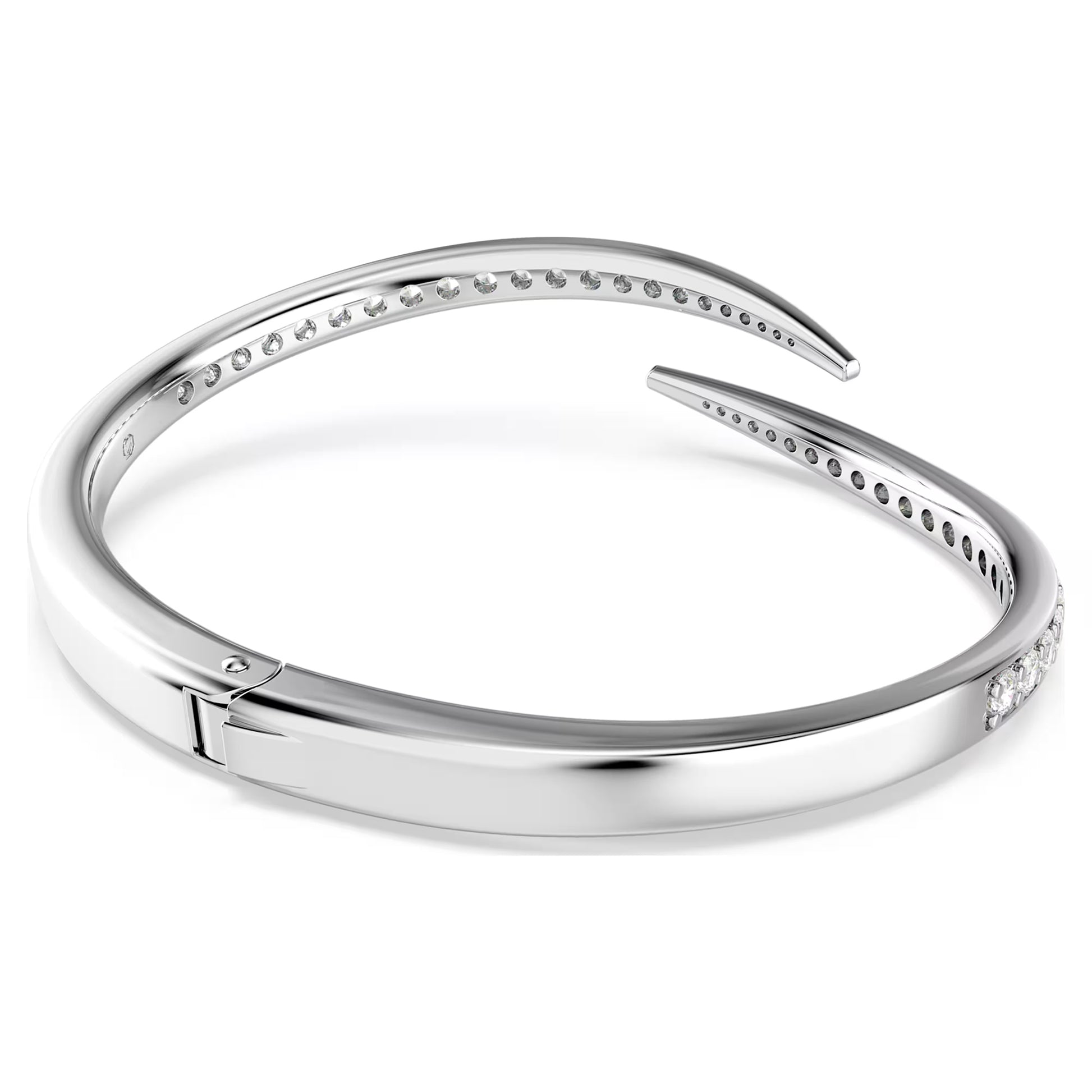 Swarovski Vienna Swan Open Bangle with Round Cut White Crystal in Rhodium Silver