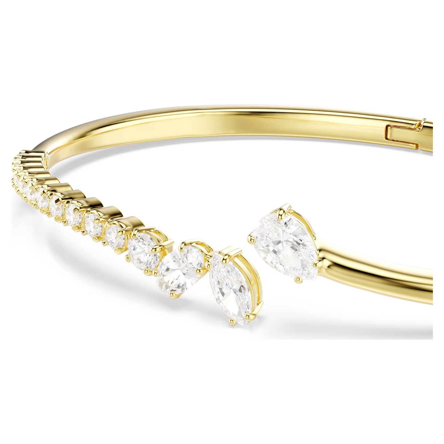 Mesmera Open Bangle with Mixed-Cut White Crystal in Gold, M