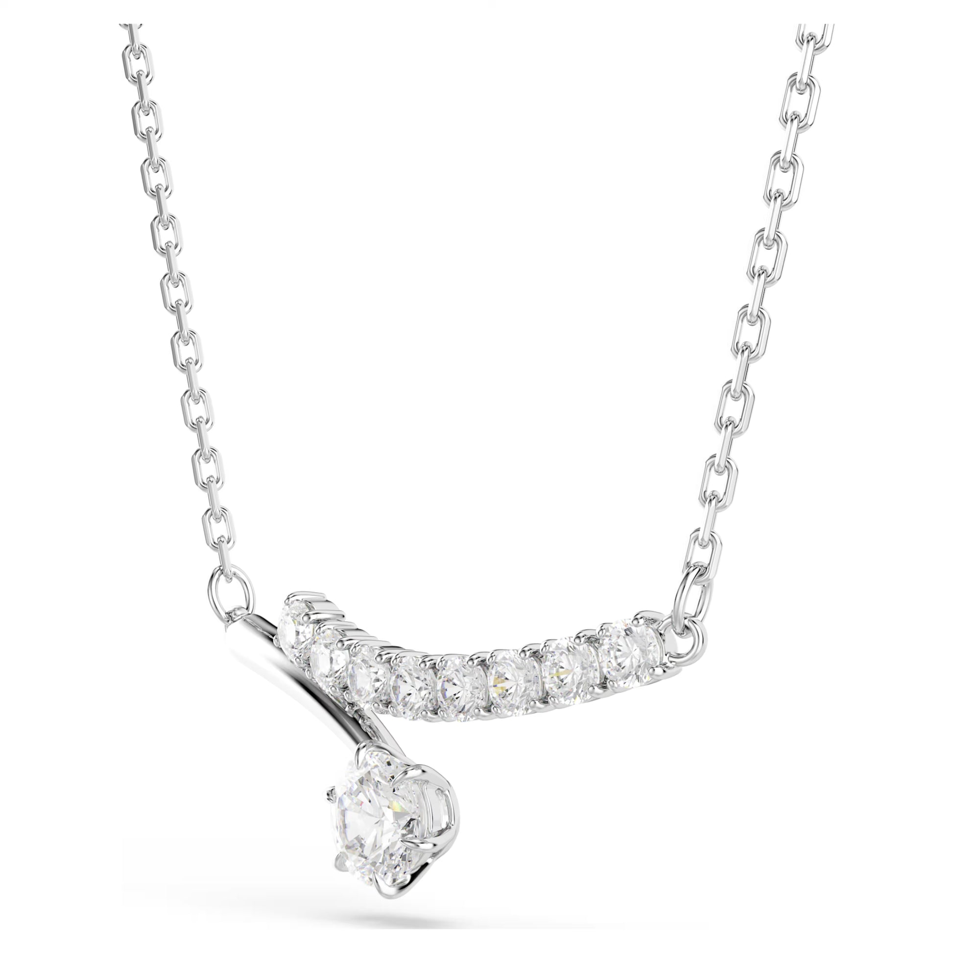Swarovski Matrix Necklace with Round-Cut White Crystal in Rhodium Silver