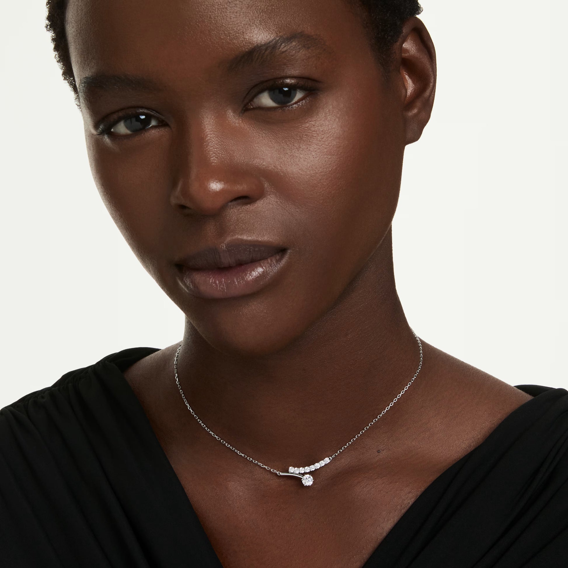 Swarovski Matrix Necklace with Round-Cut White Crystal in Rhodium Silver