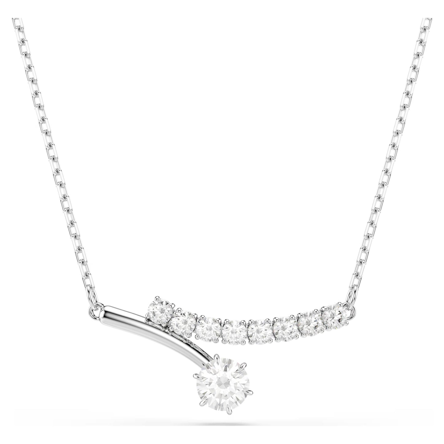 Matrix Necklace with Round-Cut White Crystal in Rhodium Silver