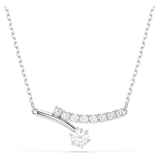 Matrix Necklace with Round-Cut White Crystal in Rhodium Silver