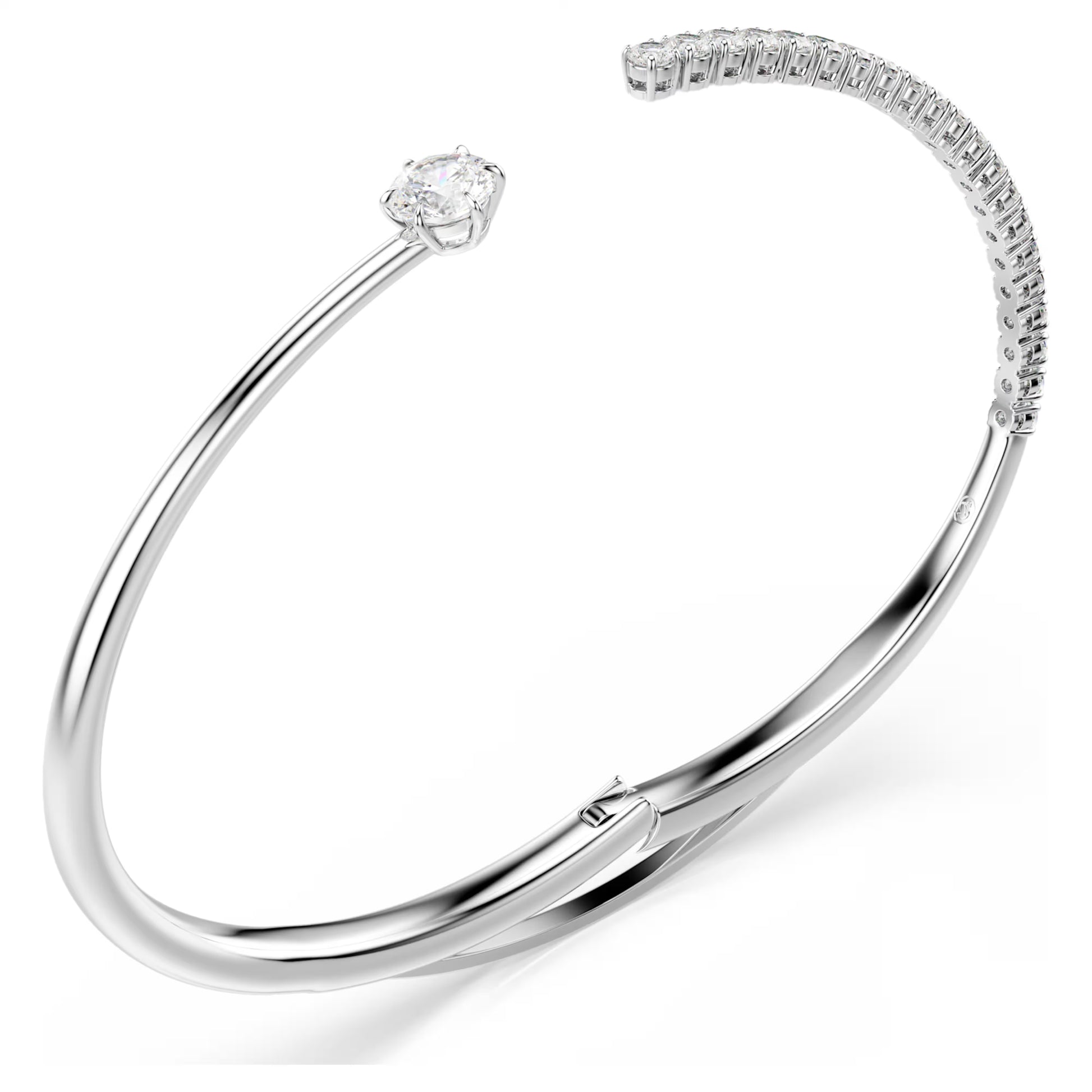 Swarovski Matrix Bangle with Round-Cut White Crystal in Rhodium Silver, M