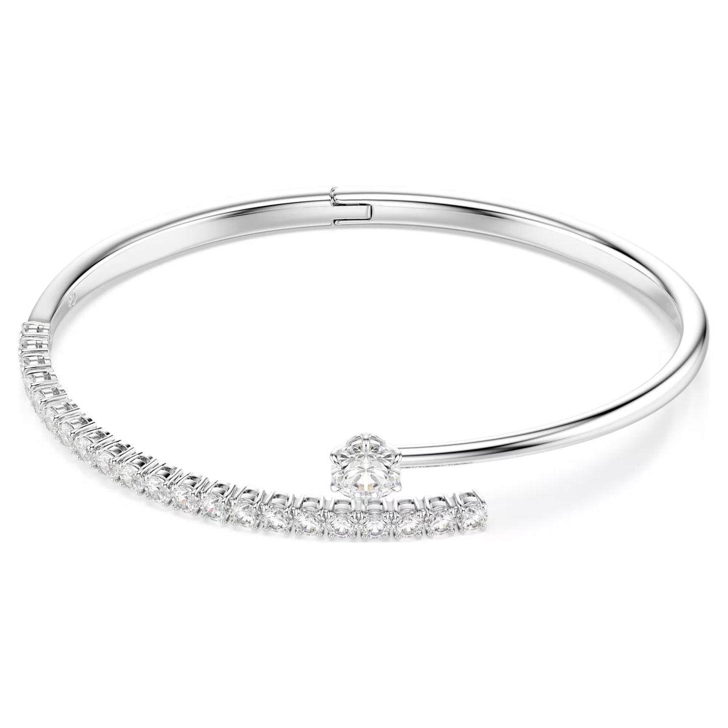 Matrix Bangle with Round-Cut White Crystal in Rhodium Silver, M