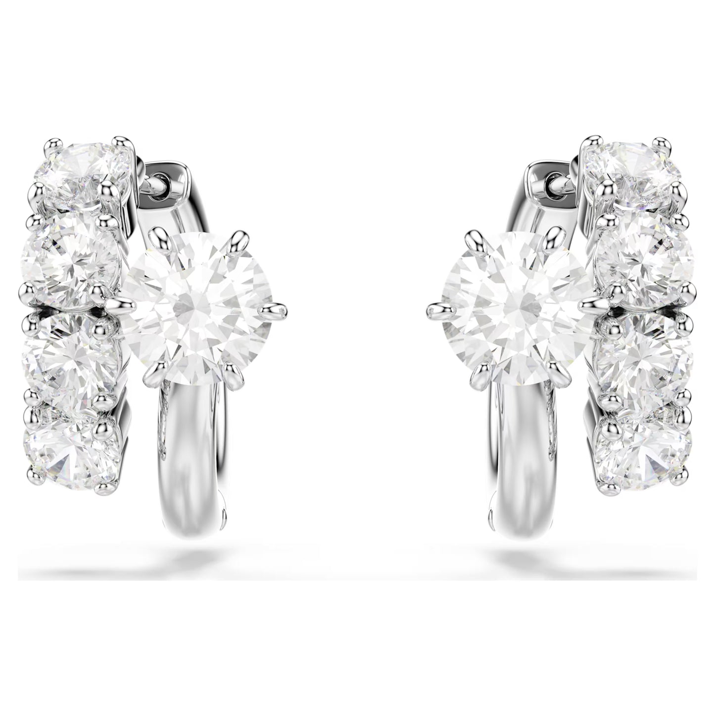 Matrix Hoop Earrings with Round-Cut White Crystal in Rhodium Silver
