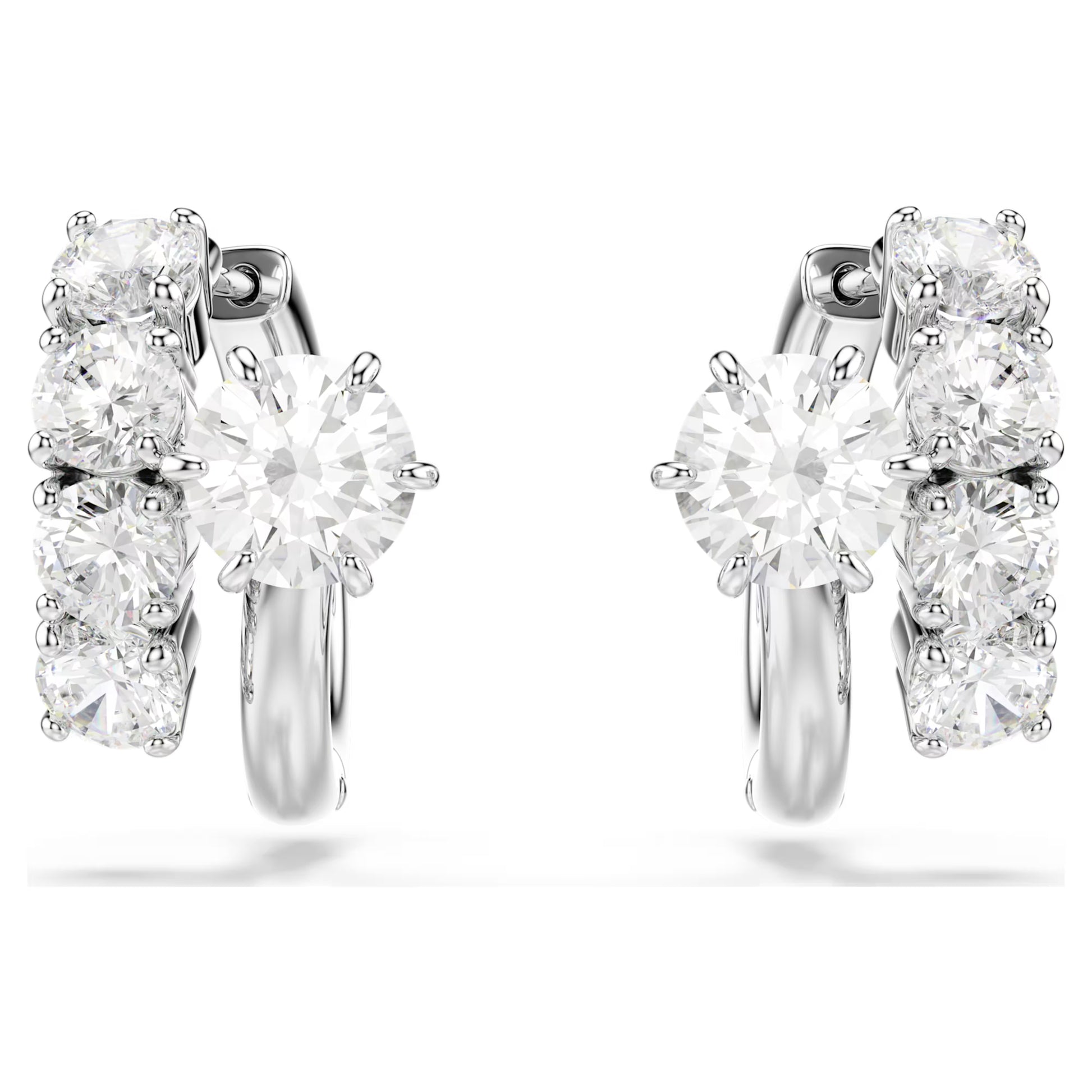 Swarovski Matrix Hoop Earrings with Round-Cut White Crystal in Rhodium Silver